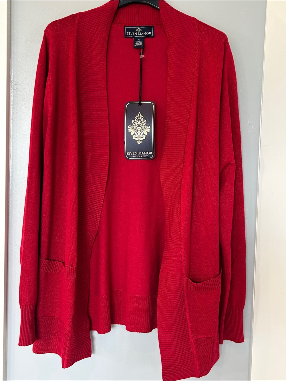 Seven Manor Lexington Red Cardigan Basic Front Pockets Sz XL